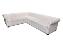 Sofá de canto Chesterfield 6 lugares couro artificial branco