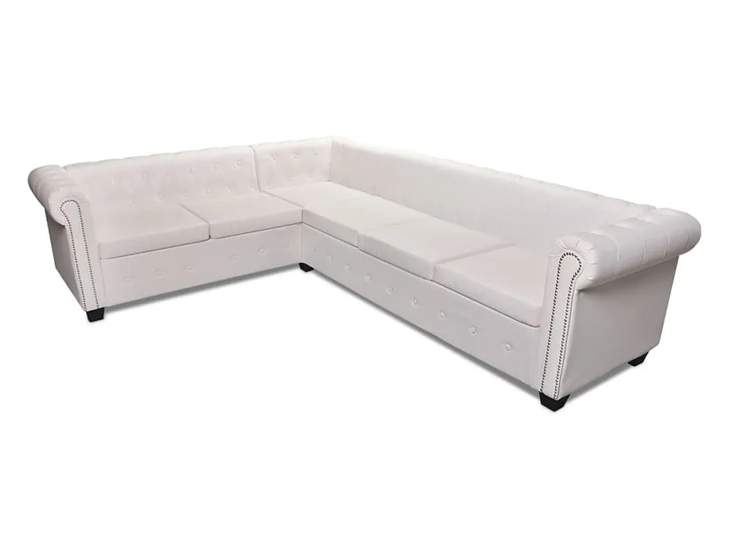 Sofá de canto Chesterfield 6 lugares couro artificial branco