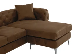 Sofá de canto chesterfield reversível em microfibra com aspecto de couro envelhecido marrom EDWINA