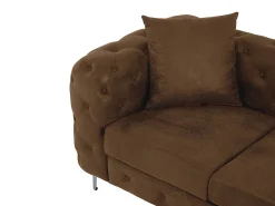 Sofá de canto chesterfield reversível em microfibra com aspecto de couro envelhecido marrom EDWINA