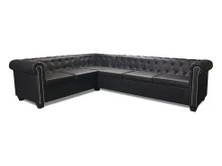 Sofá de canto Chesterfield 6 lugares couro artificial preto