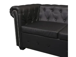Sofá de canto Chesterfield 6 lugares couro artificial preto