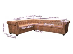 Sofá de canto Chesterfield 6 lugares couro artificial castanho