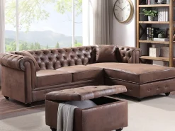 Sofá de canto chesterfield microfibra envelhecida TOLEDO