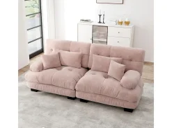 Sofá de canto Cloud, chenille, com 2 almofadas lombares e 2 almofadas decorativas, estrutura em madeira maciça, rosa