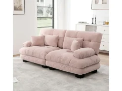 Sofá de canto Cloud, chenille, com 2 almofadas lombares e 2 almofadas decorativas, estrutura em madeira maciça, rosa
