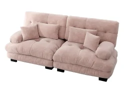 Sofá de canto Cloud, chenille, com 2 almofadas lombares e 2 almofadas decorativas, estrutura em madeira maciça, rosa