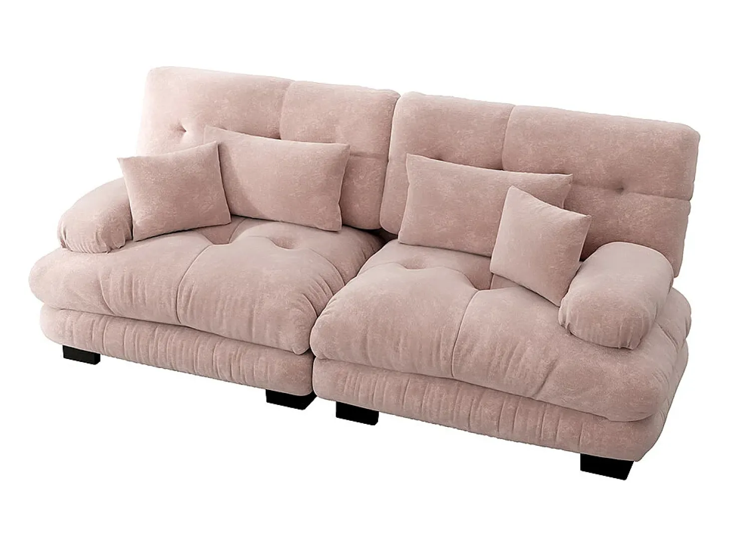 Sofá de canto Cloud, chenille, com 2 almofadas lombares e 2 almofadas decorativas, estrutura em madeira maciça, rosa