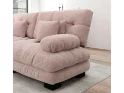 Sofá de canto Cloud, chenille, com 2 almofadas lombares e 2 almofadas decorativas, estrutura em madeira maciça, rosa