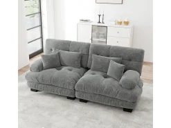 Sofá de canto Cloud, chenille, com 2 almofadas lombares e 2 almofadas decorativas, estrutura em madeira maciça, cinza
