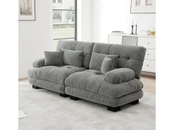 Sofá de canto Cloud, chenille, com 2 almofadas lombares e 2 almofadas decorativas, estrutura em madeira maciça, cinza