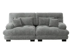 Sofá de canto Cloud, chenille, com 2 almofadas lombares e 2 almofadas decorativas, estrutura em madeira maciça, cinza