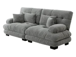 Sofá de canto Cloud, chenille, com 2 almofadas lombares e 2 almofadas decorativas, estrutura em madeira maciça, cinza