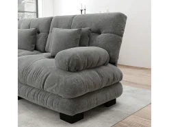 Sofá de canto Cloud, chenille, com 2 almofadas lombares e 2 almofadas decorativas, estrutura em madeira maciça, cinza