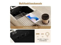 Sofá de canto com 2 apoios para os pés com arrumação + 2 porta-copos + 1 porta USB e tomadas - 315 x 135 x 81 cm - veludo - bege