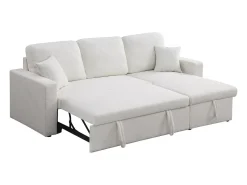 Sofá de canto conversível/reversível com baú "Alain" - 3 lugares - Bouclettes - Branco