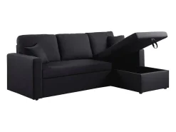 Sofá de canto conversível/reversível "Alain" - 221 x 145 x 85 cm - 3 lugares - Preto