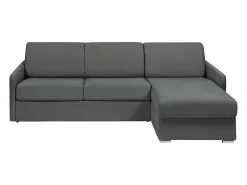 Sofá de canto convertível abertura rápida tecido cinza, cama 140 cm e colchão 22 cm CALIFE