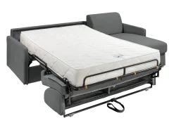 Sofá de canto convertível abertura rápida tecido cinza, cama 140 cm e colchão 22 cm CALIFE