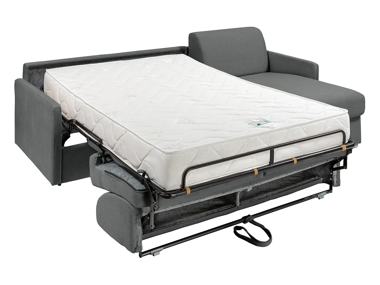 Sofá de canto convertível abertura rápida tecido cinza, cama 140 cm e colchão 22 cm CALIFE