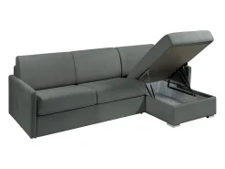 Sofá de canto convertível abertura rápida tecido cinza, cama 140 cm e colchão 22 cm CALIFE