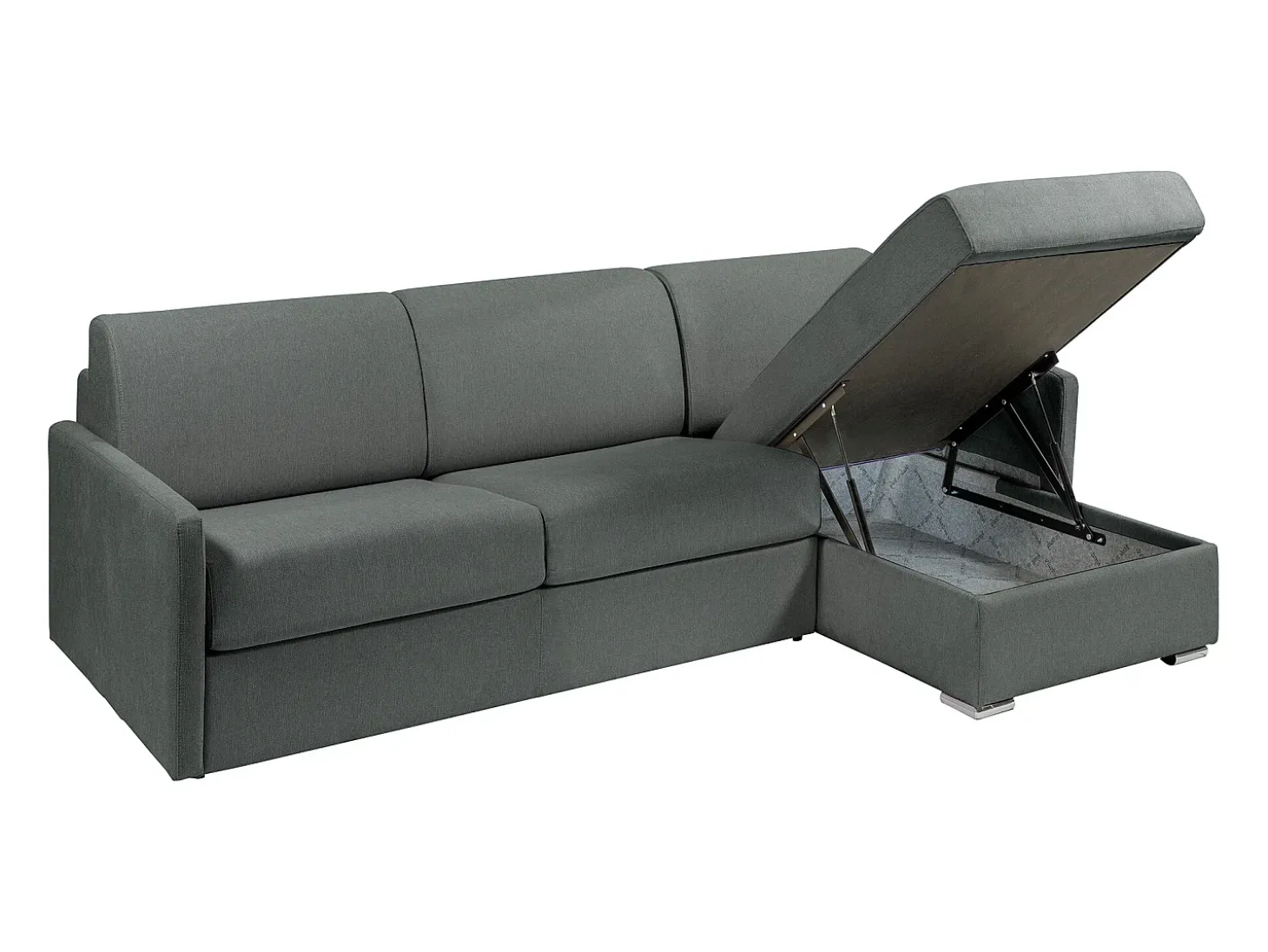 Sofá de canto convertível abertura rápida tecido cinza, cama 140 cm e colchão 22 cm CALIFE
