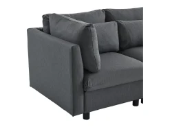 Sofá de canto de 3-4 lugares, mobiliário estofado em forma de L, tecido de linho, 220x83x81cm, cinzento