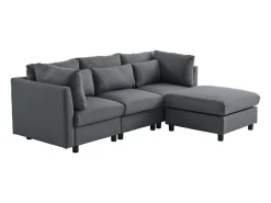 Sofá de canto de 3-4 lugares, mobiliário estofado em forma de L, tecido de linho, 220x83x81cm, cinzento