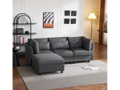 Sofá de canto de 3-4 lugares, mobiliário estofado em forma de L, tecido de linho, 220x83x81cm, cinzento