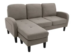 Sofá de canto de 3 lugares com chaise longue - 185 x 118 x 82 cm - tecido respirável de algodão e linho - cinza escuro antigo