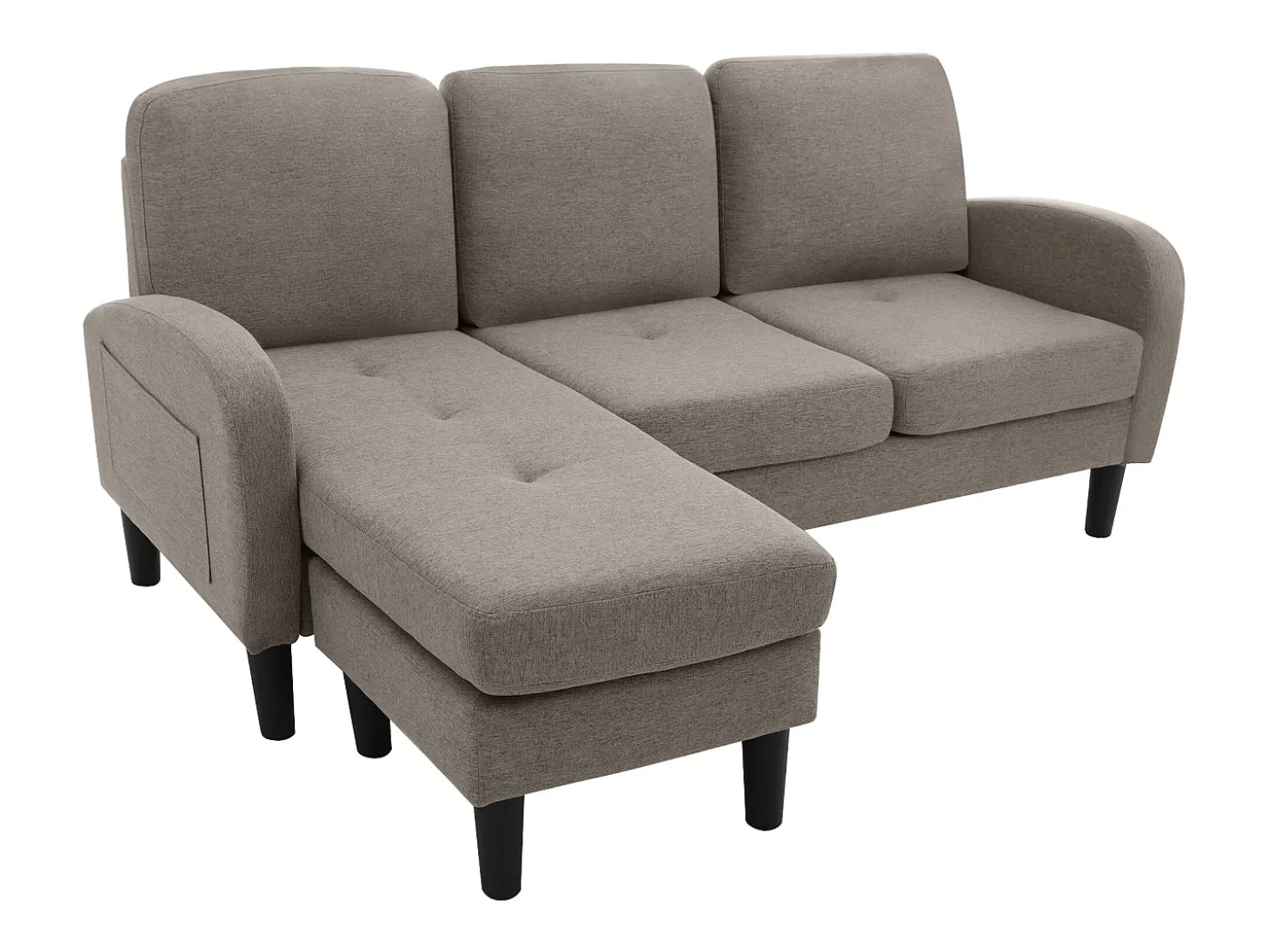 Sofá de canto de 3 lugares com chaise longue - 185 x 118 x 82 cm - tecido respirável de algodão e linho - cinza escuro antigo