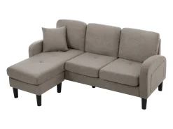 Sofá de canto de 3 lugares com chaise longue - 185 x 118 x 82 cm - tecido respirável de algodão e linho - cinza escuro antigo