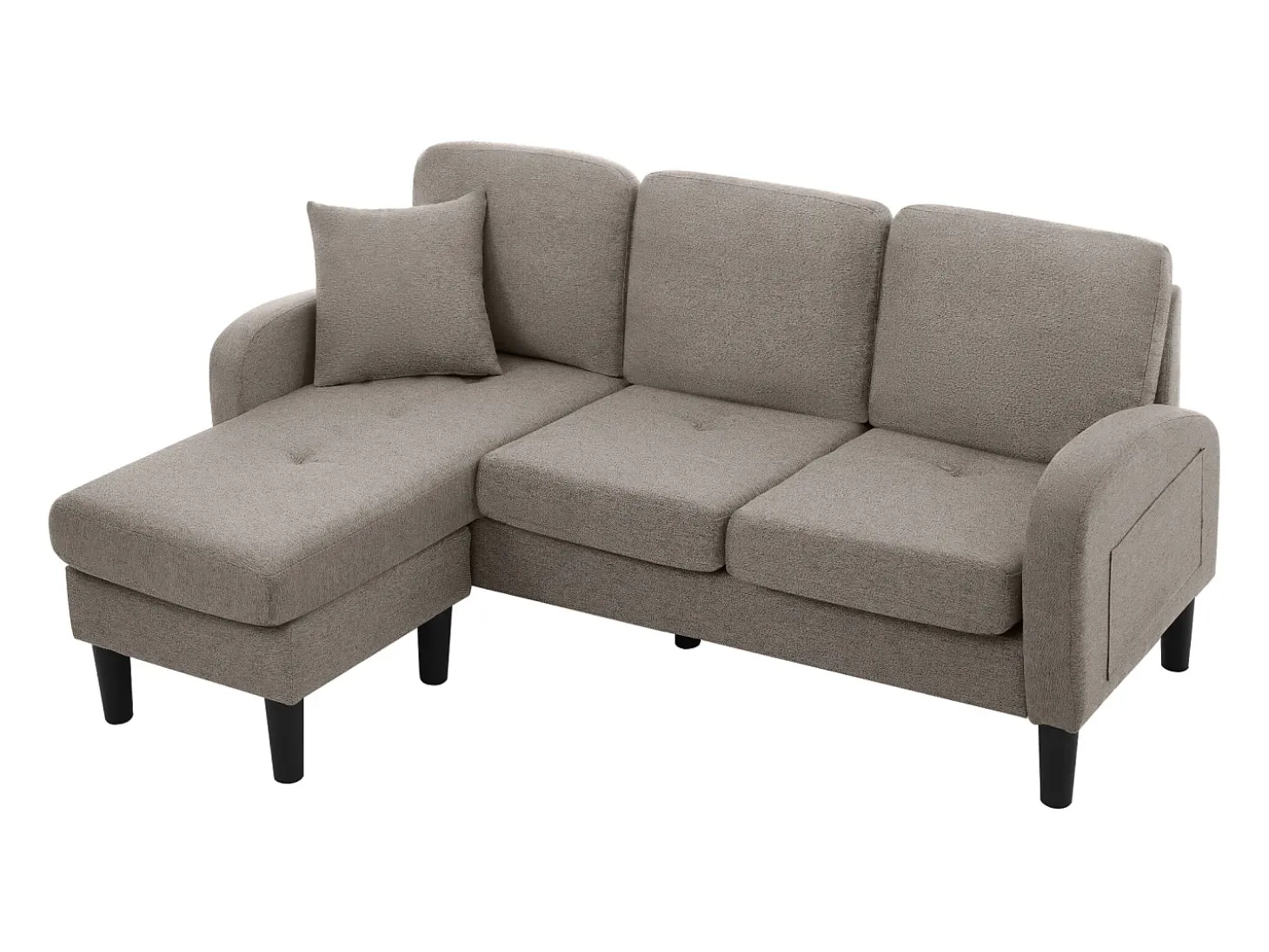 Sofá de canto de 3 lugares com chaise longue - 185 x 118 x 82 cm - tecido respirável de algodão e linho - cinza escuro antigo