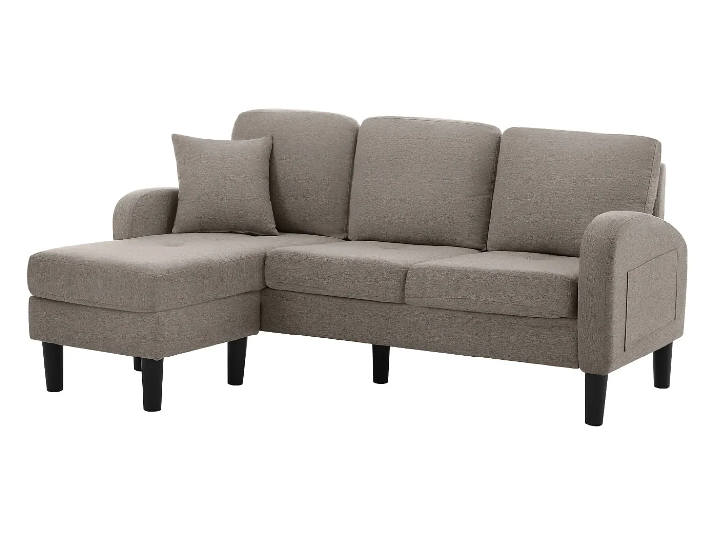 Sofá de canto de 3 lugares com chaise longue - 185 x 118 x 82 cm - tecido respirável de algodão e linho - cinza escuro antigo