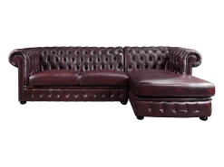 Sofá de canto direito chesterfield 100% pele cereja BRENTON