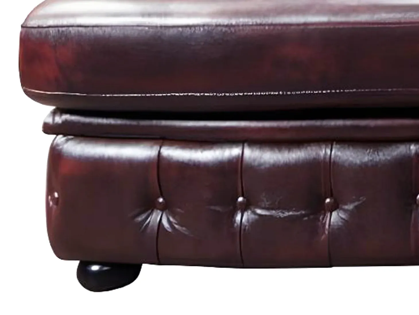 Sofá de canto direito chesterfield 100% pele cereja BRENTON