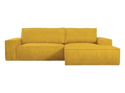 Sofá de canto direito convertível em veludo canelado amarelo AMELIA