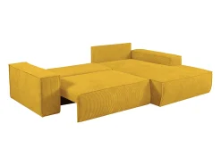 Sofá de canto direito convertível em veludo canelado amarelo AMELIA