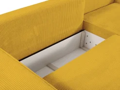 Sofá de canto direito convertível em veludo canelado amarelo AMELIA
