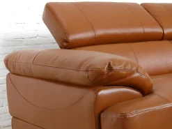 Sofá de canto direito em pele premium caramelo EXCELSIORA