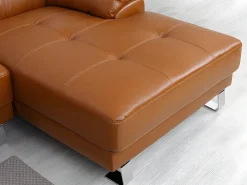 Sofá de canto direito em pele premium caramelo EXCELSIORA