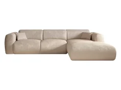 Sofá de canto direito em veludo canelado fino bege estilo design POGNI da Maison Céphy