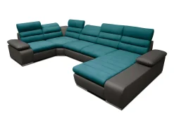 Sofá de canto direito modular azul e cinzento BOILEAU