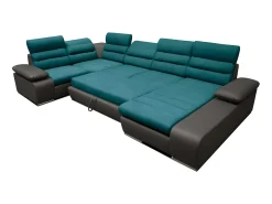 Sofá de canto direito modular azul e cinzento BOILEAU