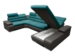 Sofá de canto direito modular azul e cinzento BOILEAU