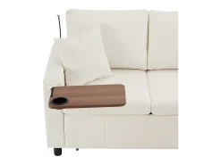 Sofá de canto em chenille - con función de dormir - con USB, Type-C e lâmpada de leitura - encosto dobrável con dois porta-copos - con banco - Bege