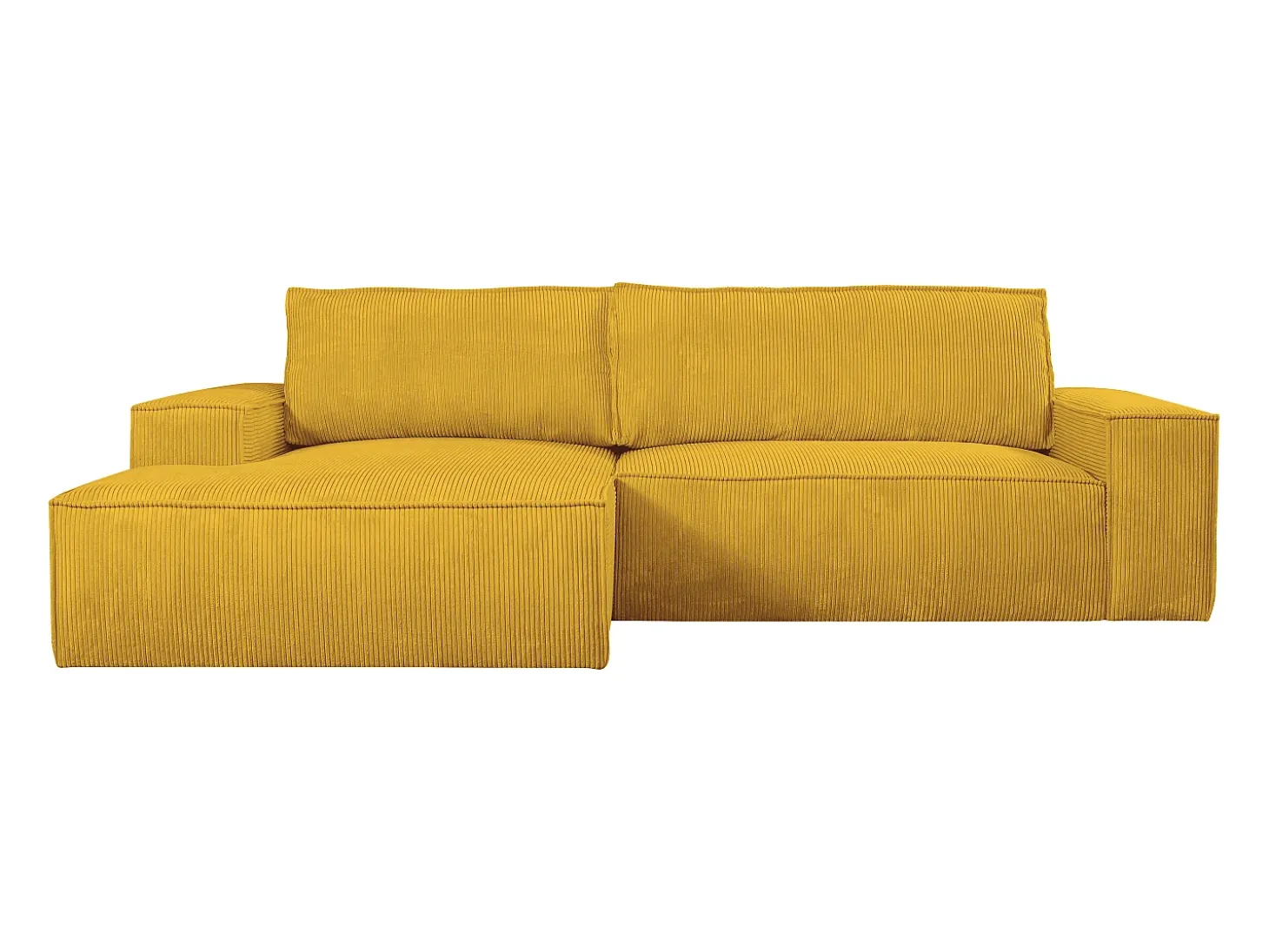 Sofá de canto esquerdo convertível em veludo canelado amarelo AMELIA