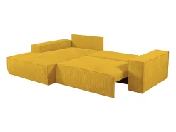 Sofá de canto esquerdo convertível em veludo canelado amarelo AMELIA