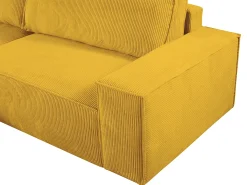 Sofá de canto esquerdo convertível em veludo canelado amarelo AMELIA