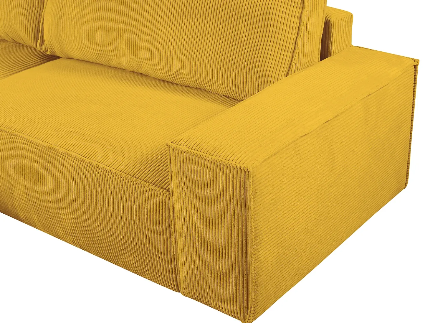Sofá de canto esquerdo convertível em veludo canelado amarelo AMELIA